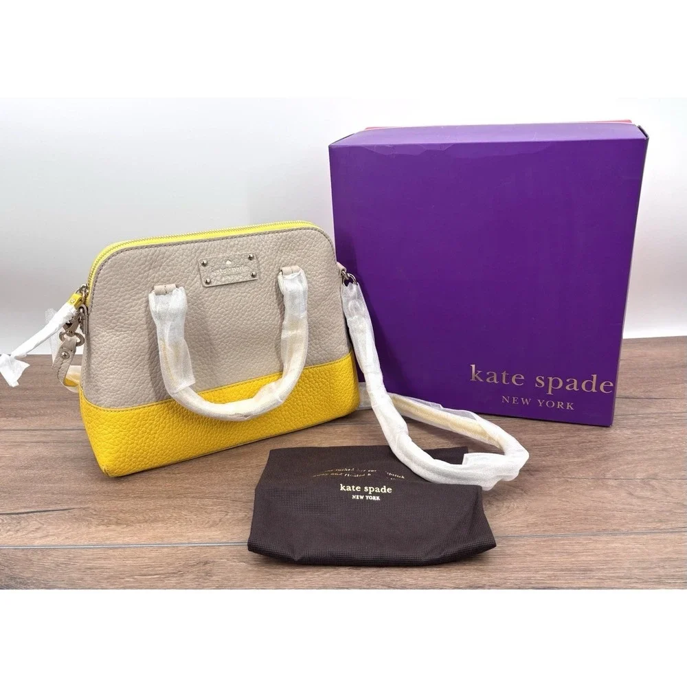 Kate Spade Grove Court Maise Pebbled Leather Satchel Crossbody Beige Yellow NWT